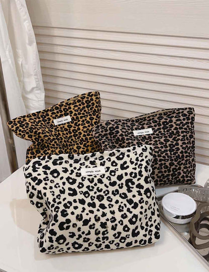 Vintage Leopard Print Canvas Makeup Bag