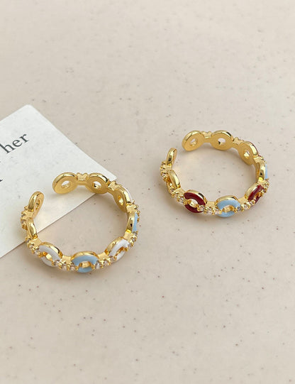 Gold Plated Zircon Inlaid Geometric Open Ring