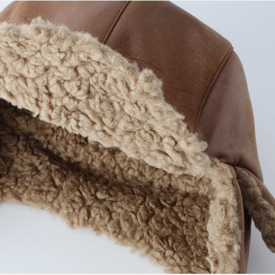 Vintage Distressed Leather Teddy Hat