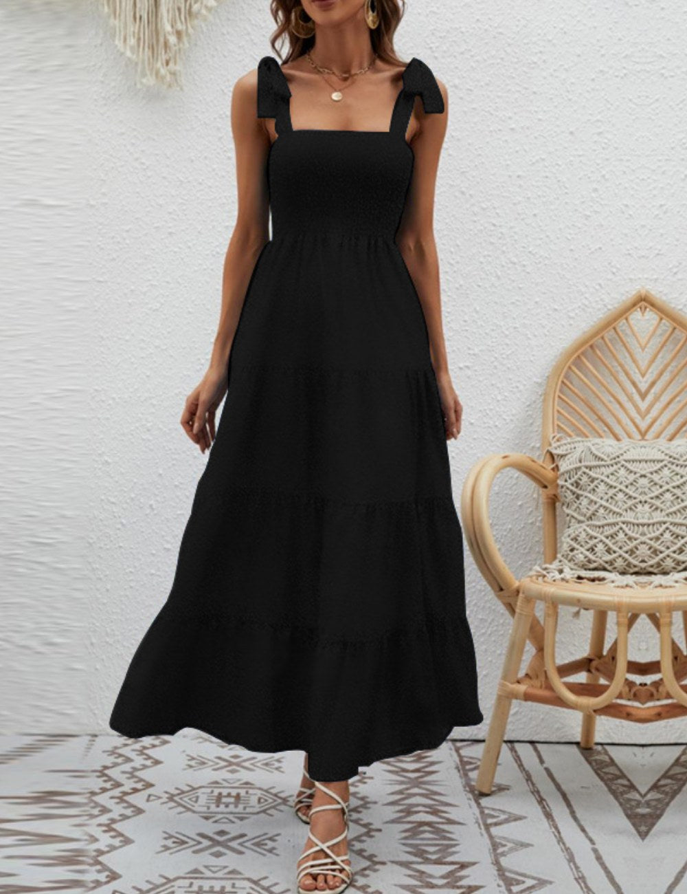 Ruffle Print Sleeveless String Strap Dress