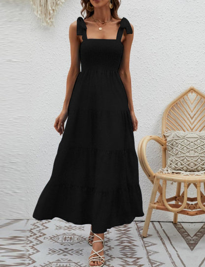 Ruffle Print Sleeveless String Strap Dress