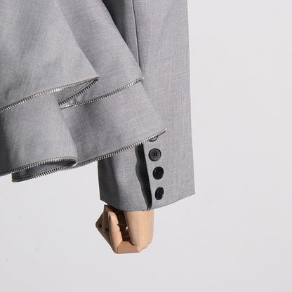 Solid Color Long Sleeve Lapel Buttoned Ruffled Slim Blazer Outerwear