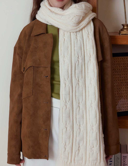 Vintage Chunky Cable Solid Color Knit Scarf