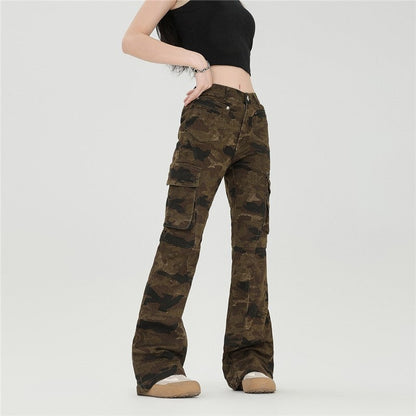 Slim Camouflage Cargo Flared Pants