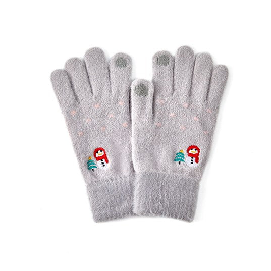 Cute Embroideries Padded Knit Gloves