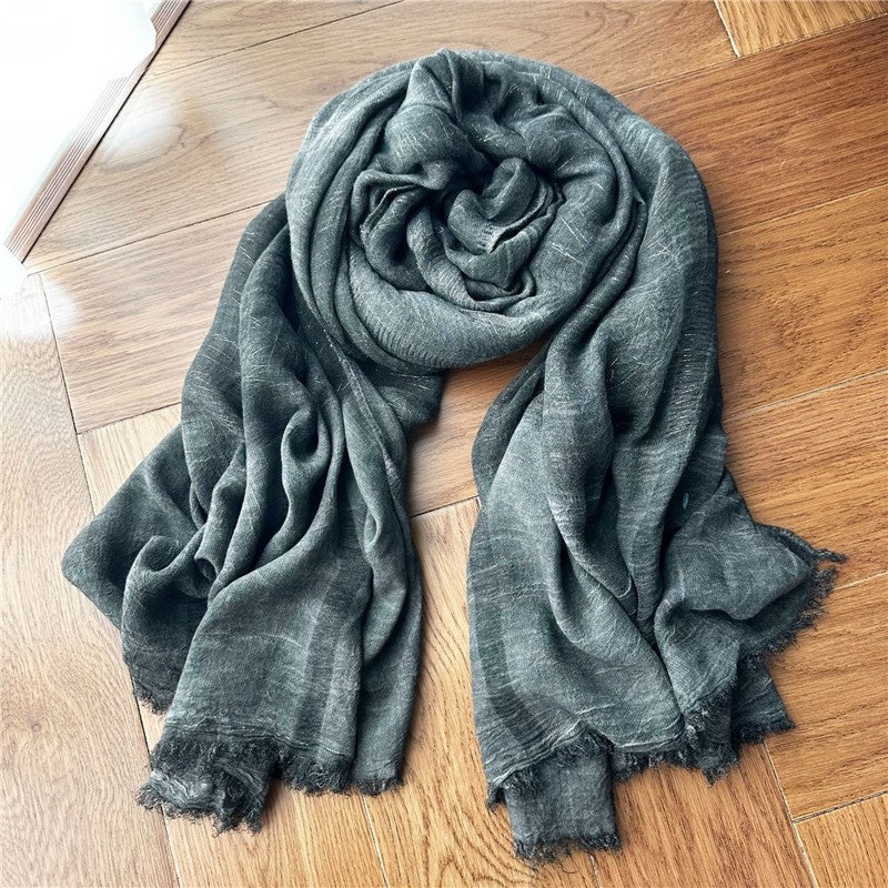 Solid Color Thin Fringed Scarf