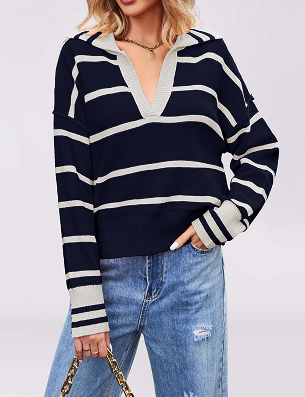 Trendy Splice Striped Oversized Knit Sweater