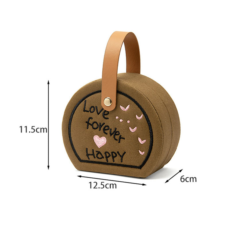 Denim Heart Embroidered Jewelry Box with Handle