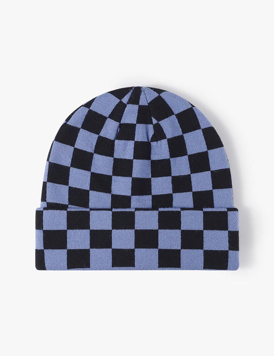 Color Contrast Checkered Knit Beanie Warm Hat
