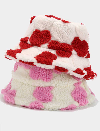 Casual Heart Pattern Soft Fuzzy Winter Bucket Hat