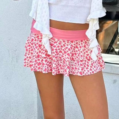 Layered Ruffle Sexy Print Mini Skirt