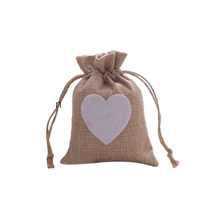 Linen Gift Bag With Heart Print Drawstring