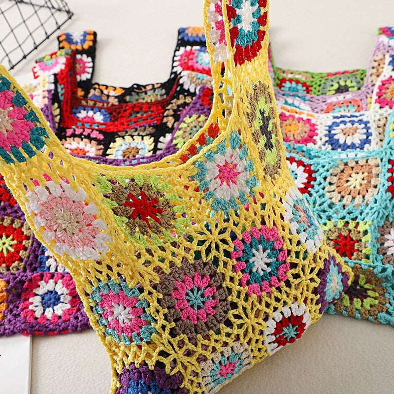 Crochet Knitted Flower Casual Handbag