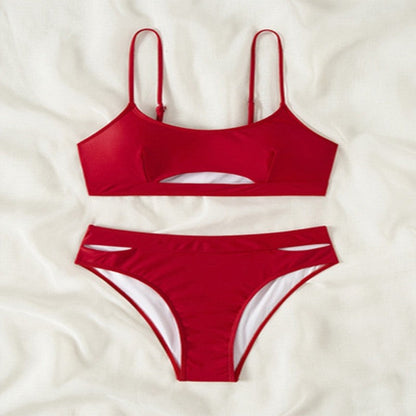 Solid Color Hollowed Out Bikini