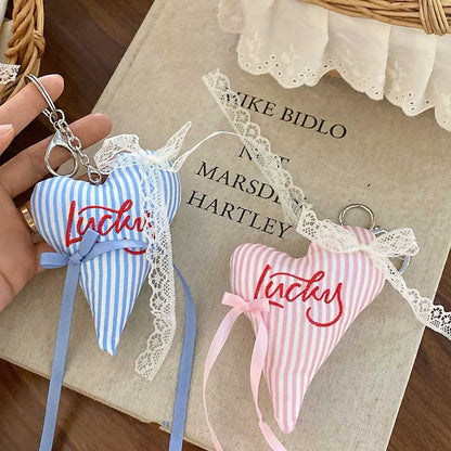 Lace Plush Striped Love Bag Charm