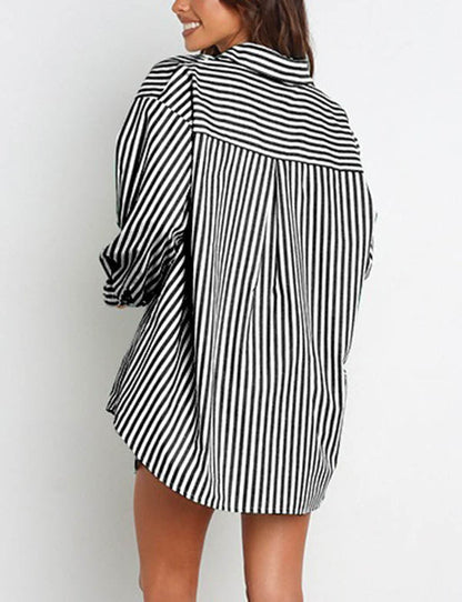 Stripe Color Block Split Shirt Short Set