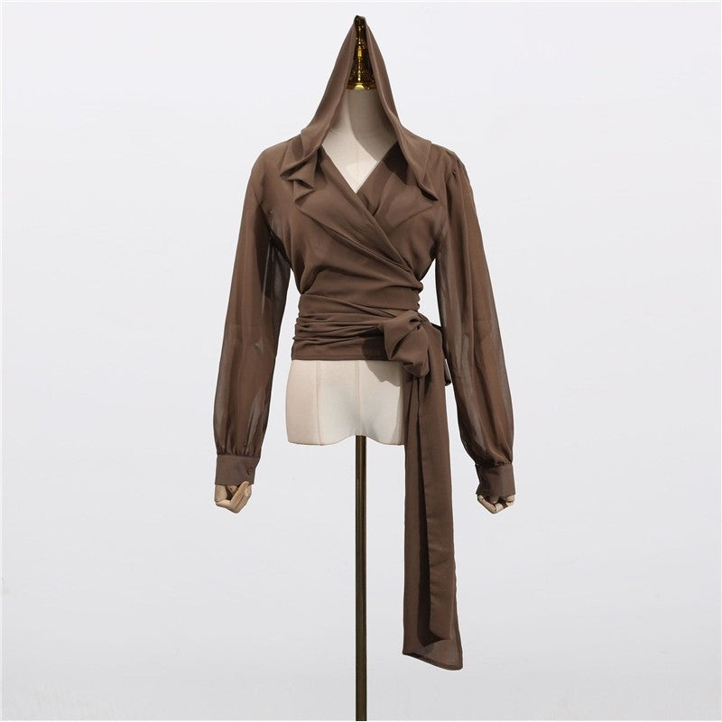 Comfortable Hooded Shirt With Tie Waist