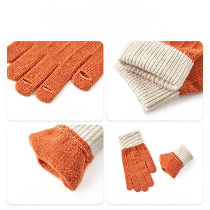 Color Block Splicing Padded Knit Gloves