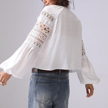 Lace Hollow Out Button Down Shirt