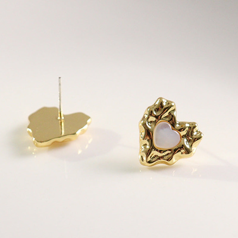 Gold Plated Heart Pearl Stud Earrings