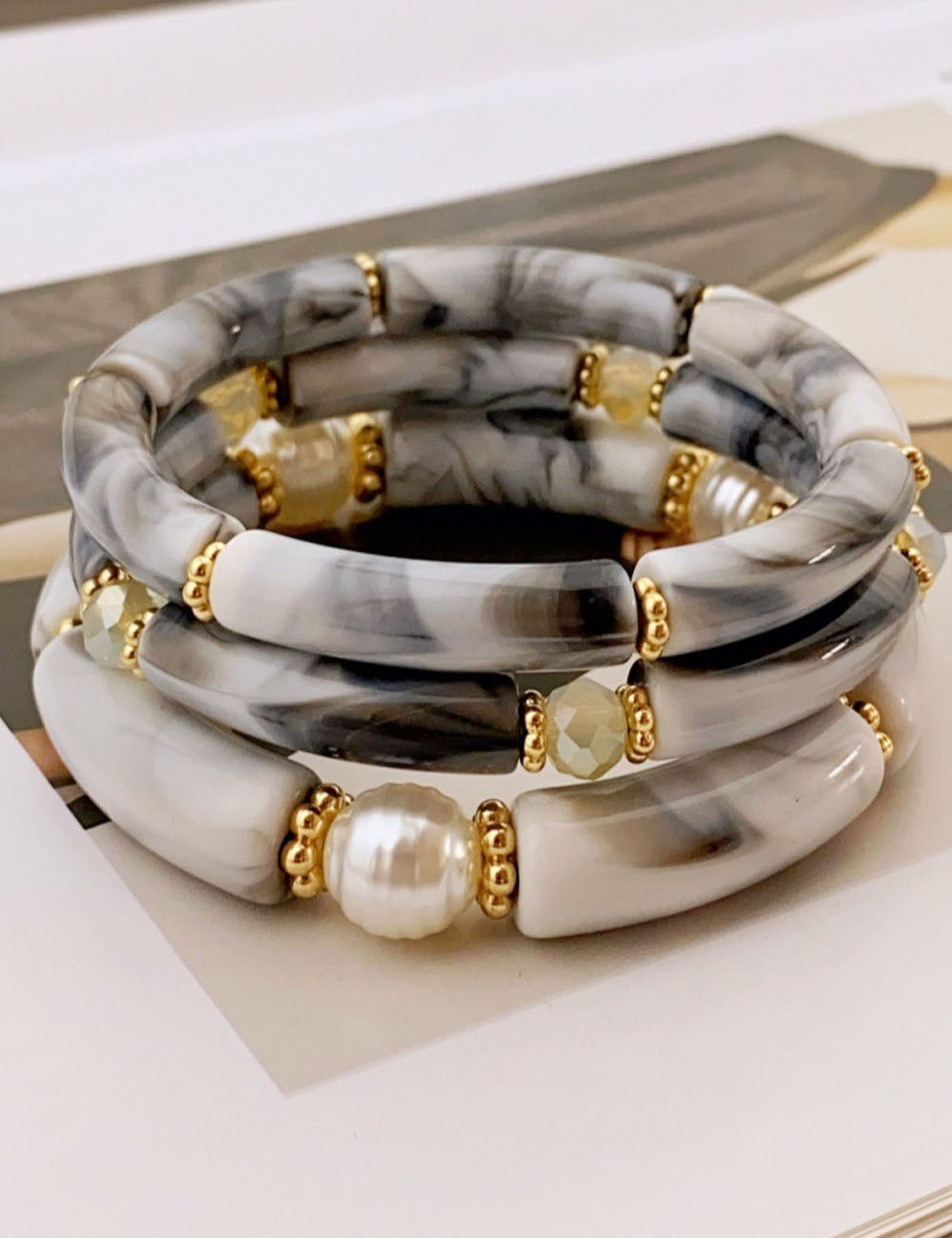 3 Pcs Minimalist Layered Acrylic Bead Bracelets
