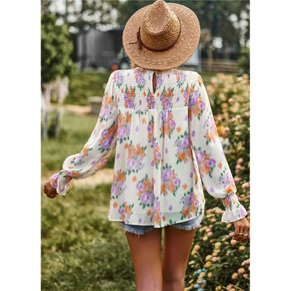Long Sleeves Floral Printed Double-Layer Blouse