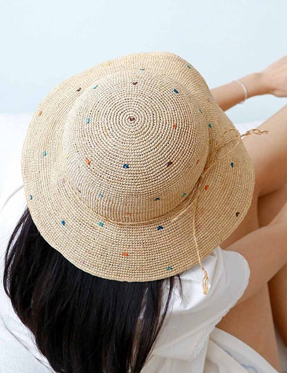 Simple Colorful Dots Raffia Straw Bucket Hat