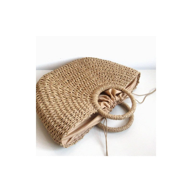 Casual Round Handle Straw Woven Handbag