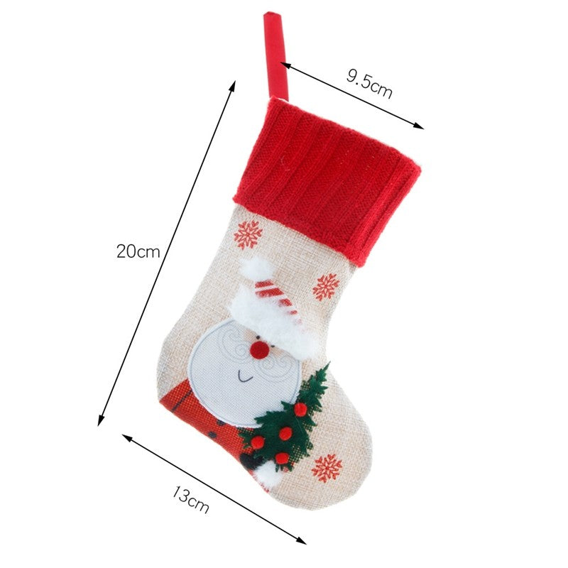 Linen Embroidery Old Man Snowman Gift Candy Bag Pendant Christmas Socks Gift Bag