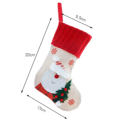 Linen Embroidery Old Man Snowman Gift Candy Bag Pendant Christmas Socks Gift Bag