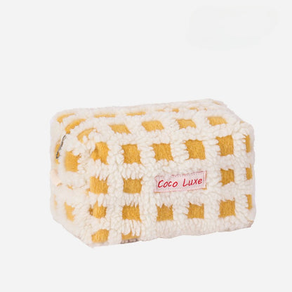 Waffle Checkerboard Plush Makeup Bag