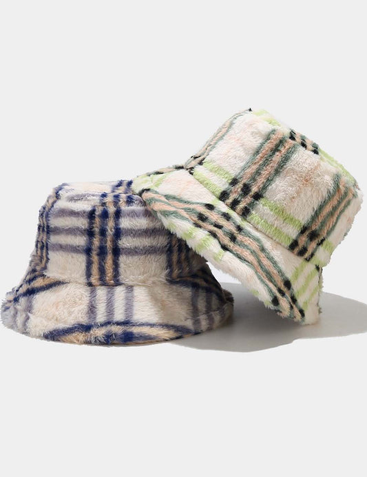 Plaid Fuzzy Casual Outdoor Winter Bucket Hat
