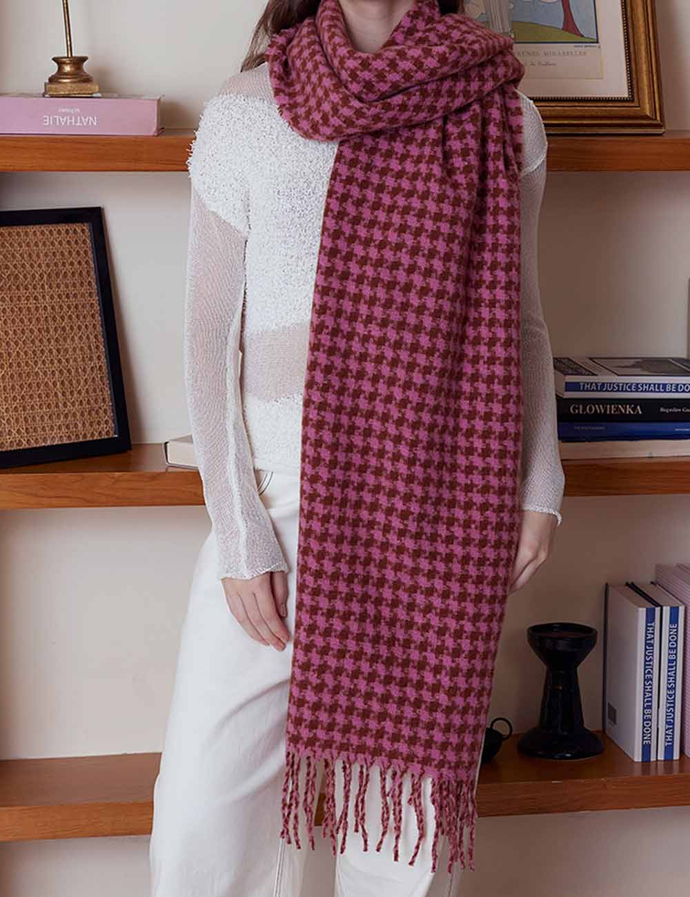 Classic Plaid Long Shawl Wool Blend Scarf