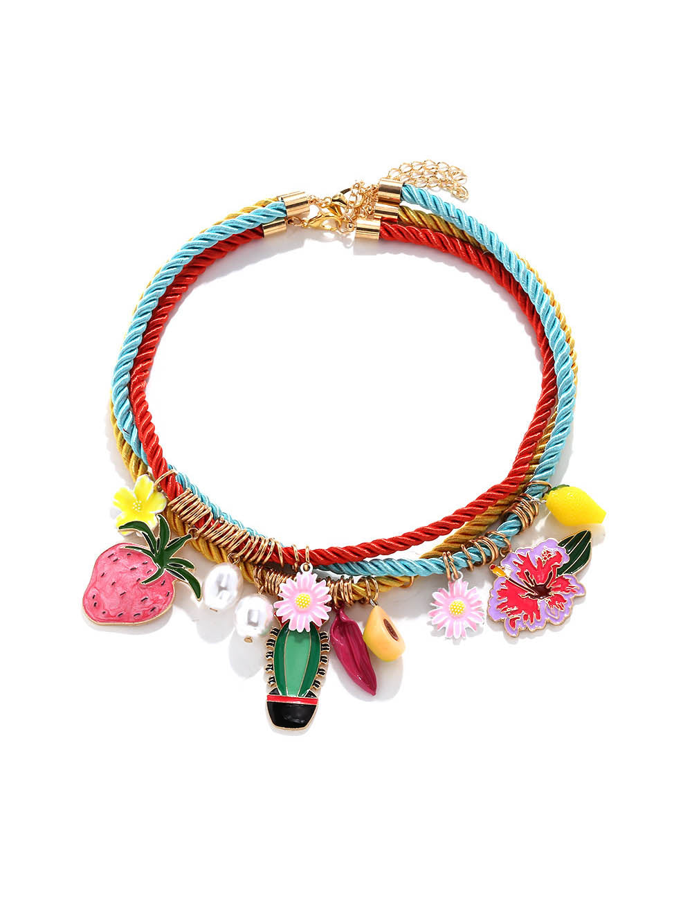 Colorful Pendant Multi-Layer Cord Necklace