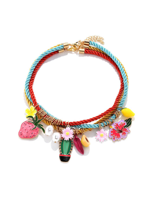 Colorful Pendant Multi-Layer Cord Necklace