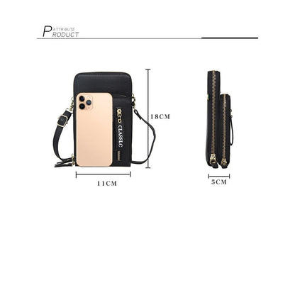 PU Leather Solid Color Double Layer Zippers Large Capacity Multifunctional Cell Phone Purse Crossbody Bag