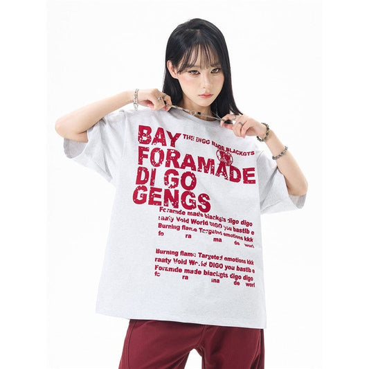 Vintage Loose Fit Letter Print T-Shirt