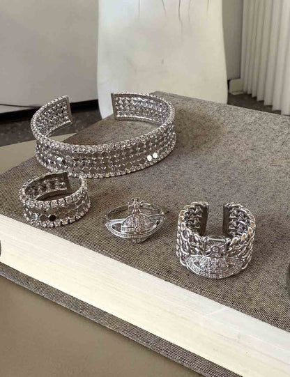 Trendy Rhinestone Wide Open Bangle Bracelet