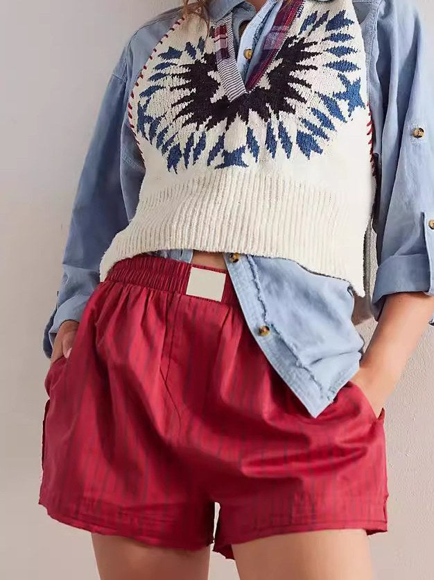 Simple Striped Casual Shorts