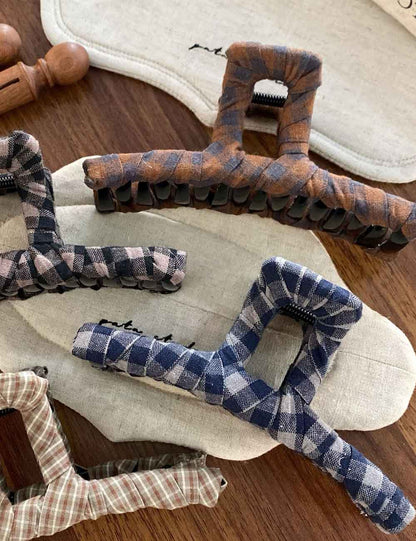 Vintage Checkered Fabric Hair Claw