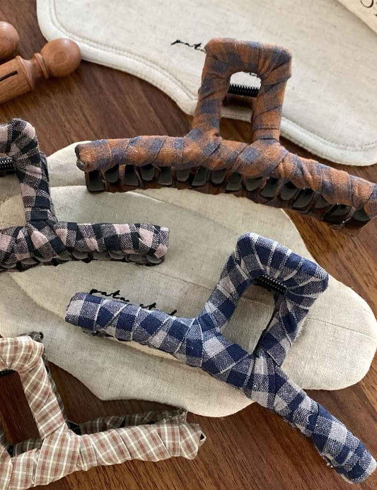 Vintage Checkered Fabric Hair Claw
