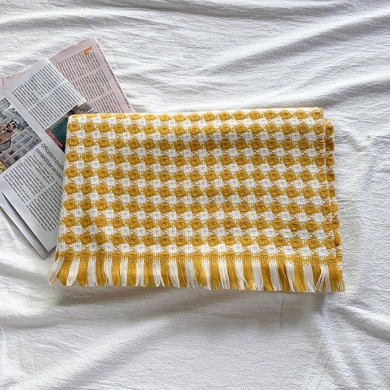 Thick Houndstooth Winter Tassel Shawl Scarf