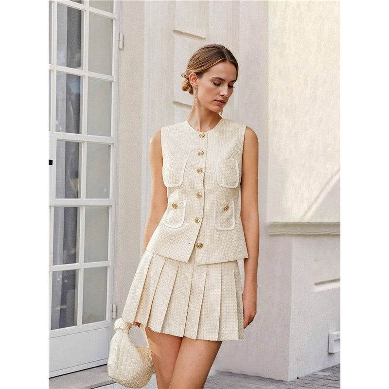 Sleeveless Vest Pleated Skirt Set
