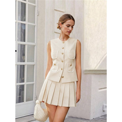 Sleeveless Vest Pleated Skirt Set