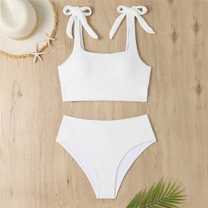 Two Piece High Waist Conservative Solid Color Swimsuit