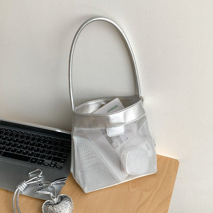 Leather Large Capacity Mesh Shoulder Bag