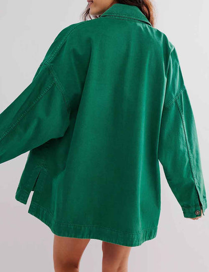 Trendy Solid Color Side Slit Denim Jacket