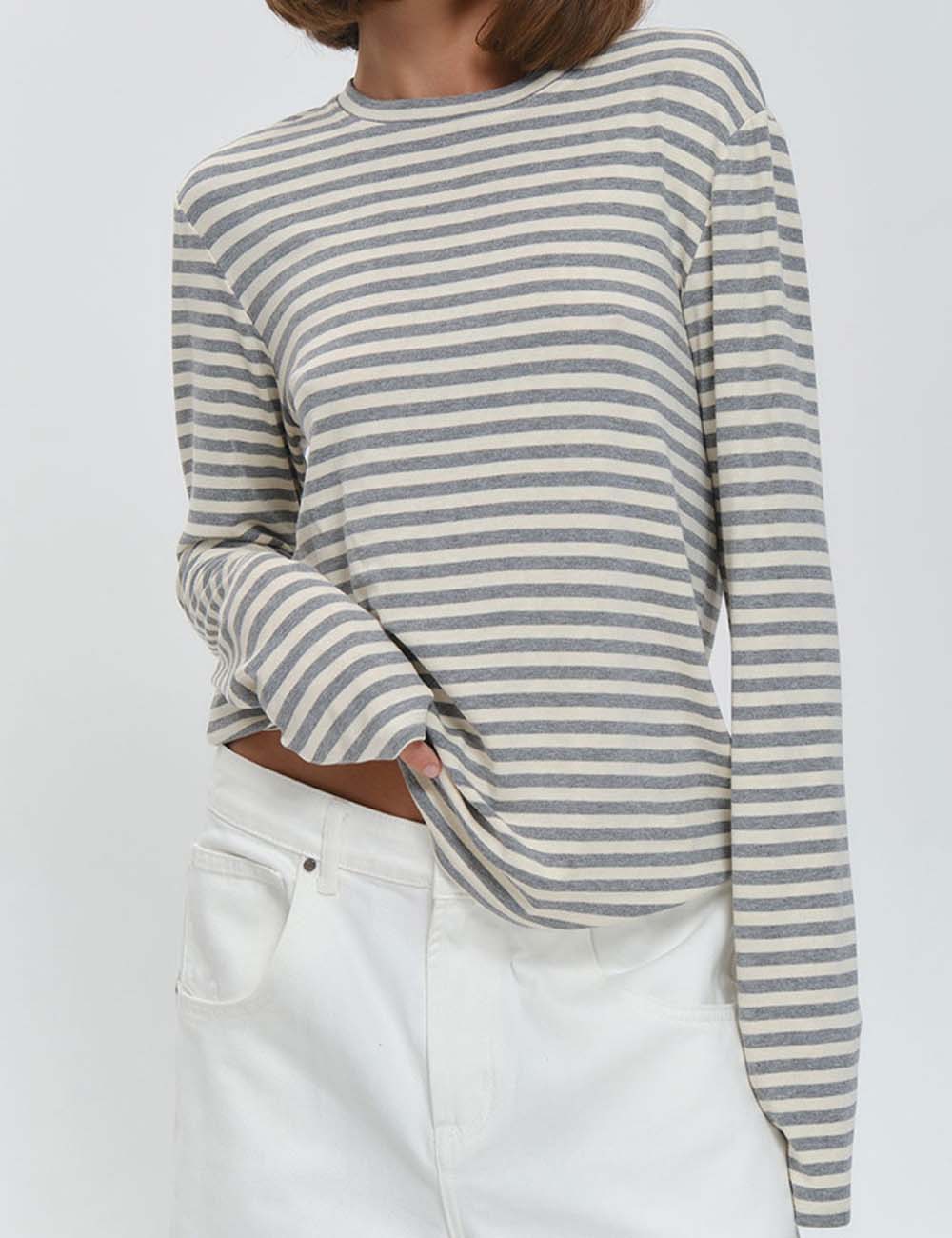 Simple Round Neck Long Sleeve T-Shirt