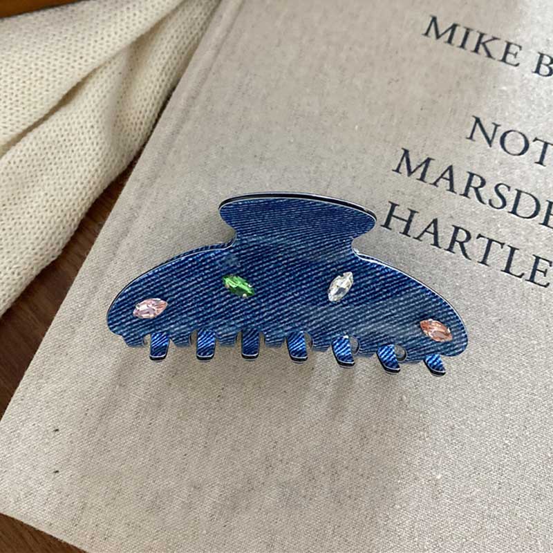 Cute Colorful Rhinestone Denim Style Hair Claw