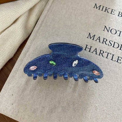 Cute Colorful Rhinestone Denim Style Hair Claw